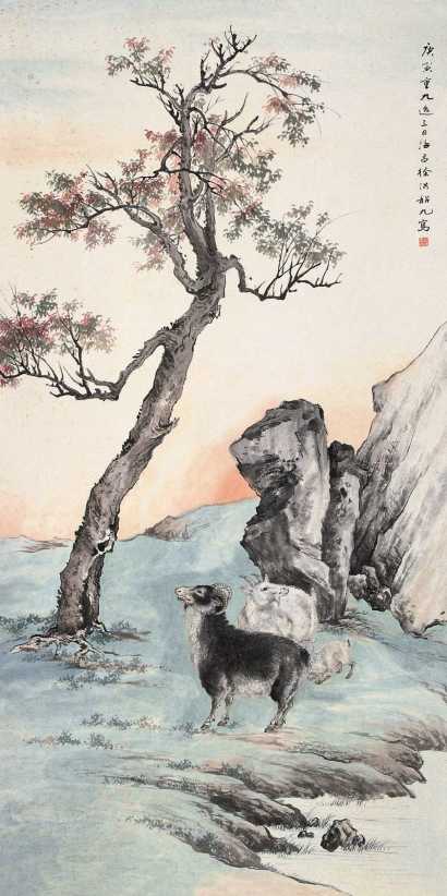 徐韶九 庚寅（1950年）作 三羊开泰 立轴